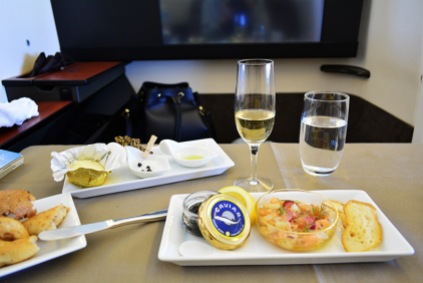 caviar on Japan Airlines JAL first class flight via youmademelikeyou.com